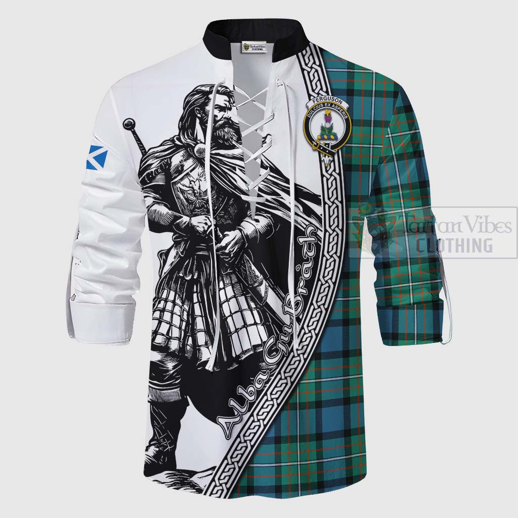 Tartan Vibes Clothing Ferguson (Fergusson) Tartan Clan Crest Ghillie Kilt Shirt with Highlander Warrior Celtic Style