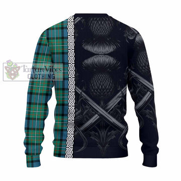 Ferguson (Fergusson) Tartan Knitted Sweater with Family Crest Cross Sword Thistle Celtic Vibes