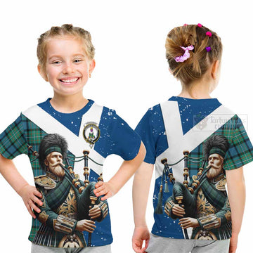 Ferguson (Fergusson) Tartan Kid T-Shirt with Family Crest Scottish Bagpiper Vibes