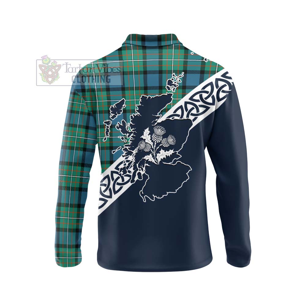 Tartan Vibes Clothing Ferguson (Fergusson) Tartan Long Sleeve Polo Shirt Featuring Thistle and Scotland Map