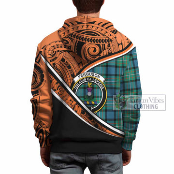 Ferguson (Fergusson) Crest Tartan Hoodie with Polynesian Vibes Style - Orange Version