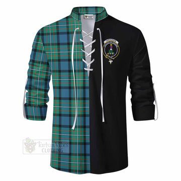 Ferguson (Fergusson) Tartan Ghillie Kilt Shirt with Family Crest and Half Of Me Style