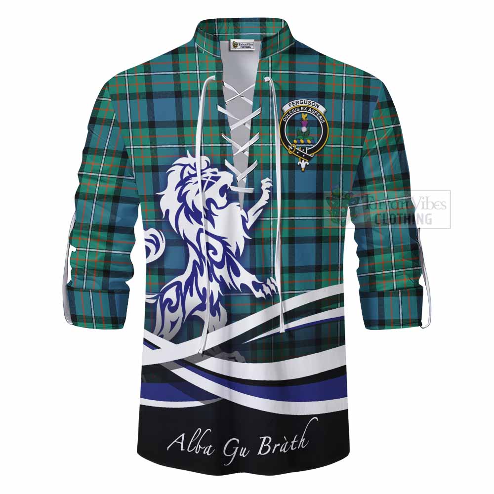 Tartan Vibes Clothing Ferguson (Fergusson) Tartan Ghillie Kilt Shirt with Alba Gu Brath Regal Lion Emblem