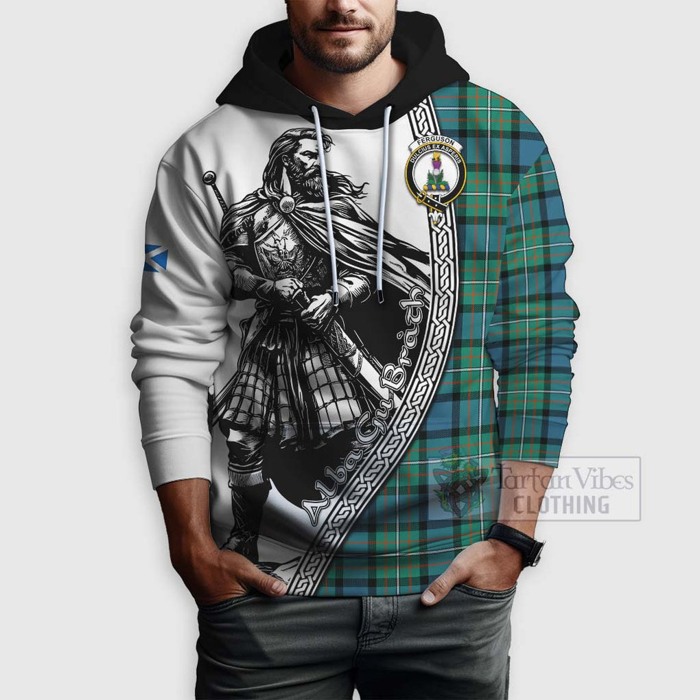 Tartan Vibes Clothing Ferguson (Fergusson) Tartan Clan Crest Hoodie with Highlander Warrior Celtic Style