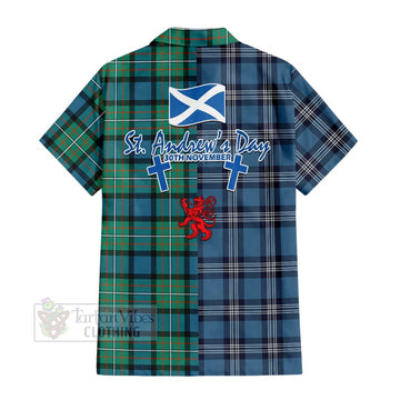 Ferguson (Fergusson) Tartan Short Sleeve Button Shirt Happy St. Andrew's Day Half Tartan Style