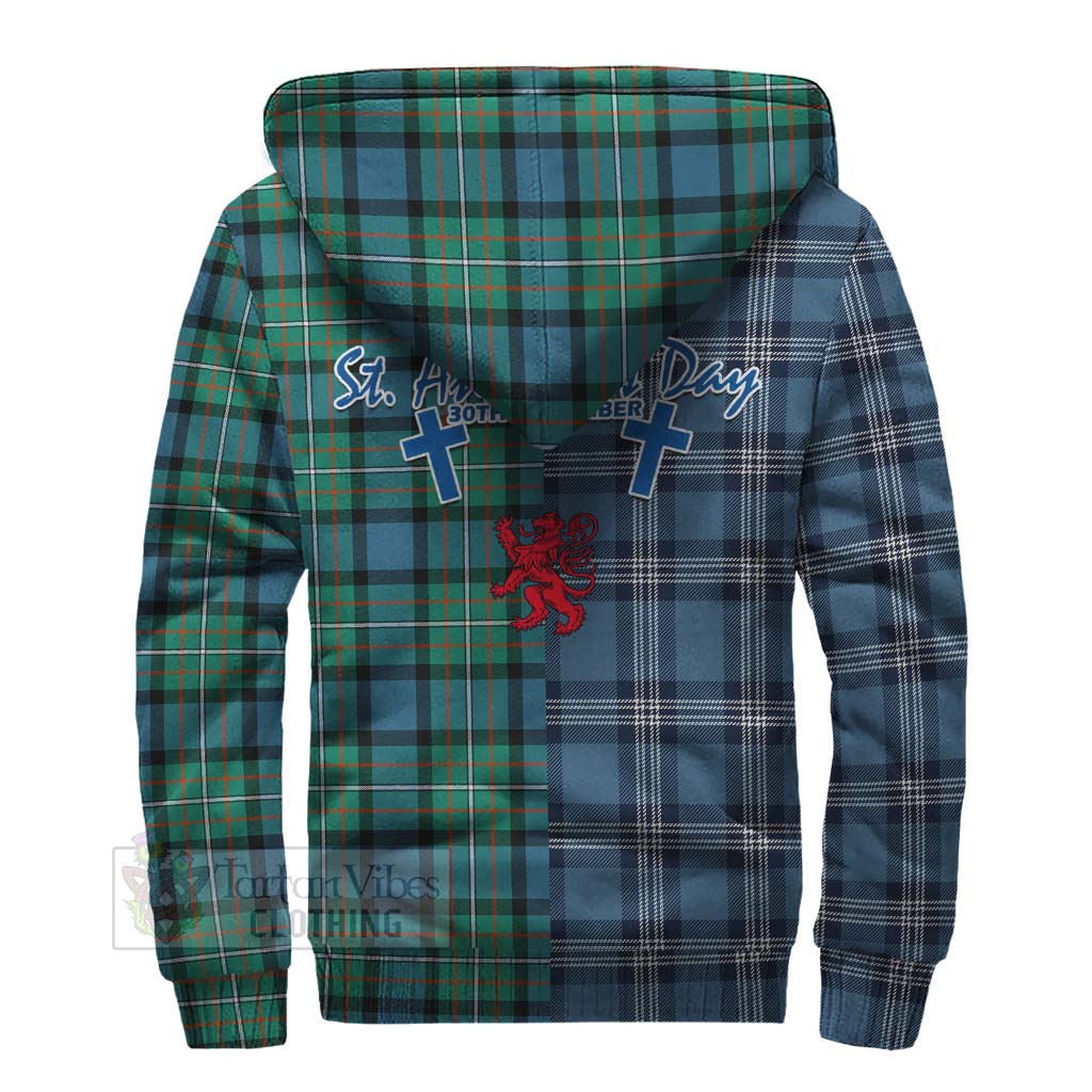 Tartan Vibes Clothing Ferguson (Fergusson) Tartan Sherpa Hoodie Happy St. Andrew's Day Half Tartan Style