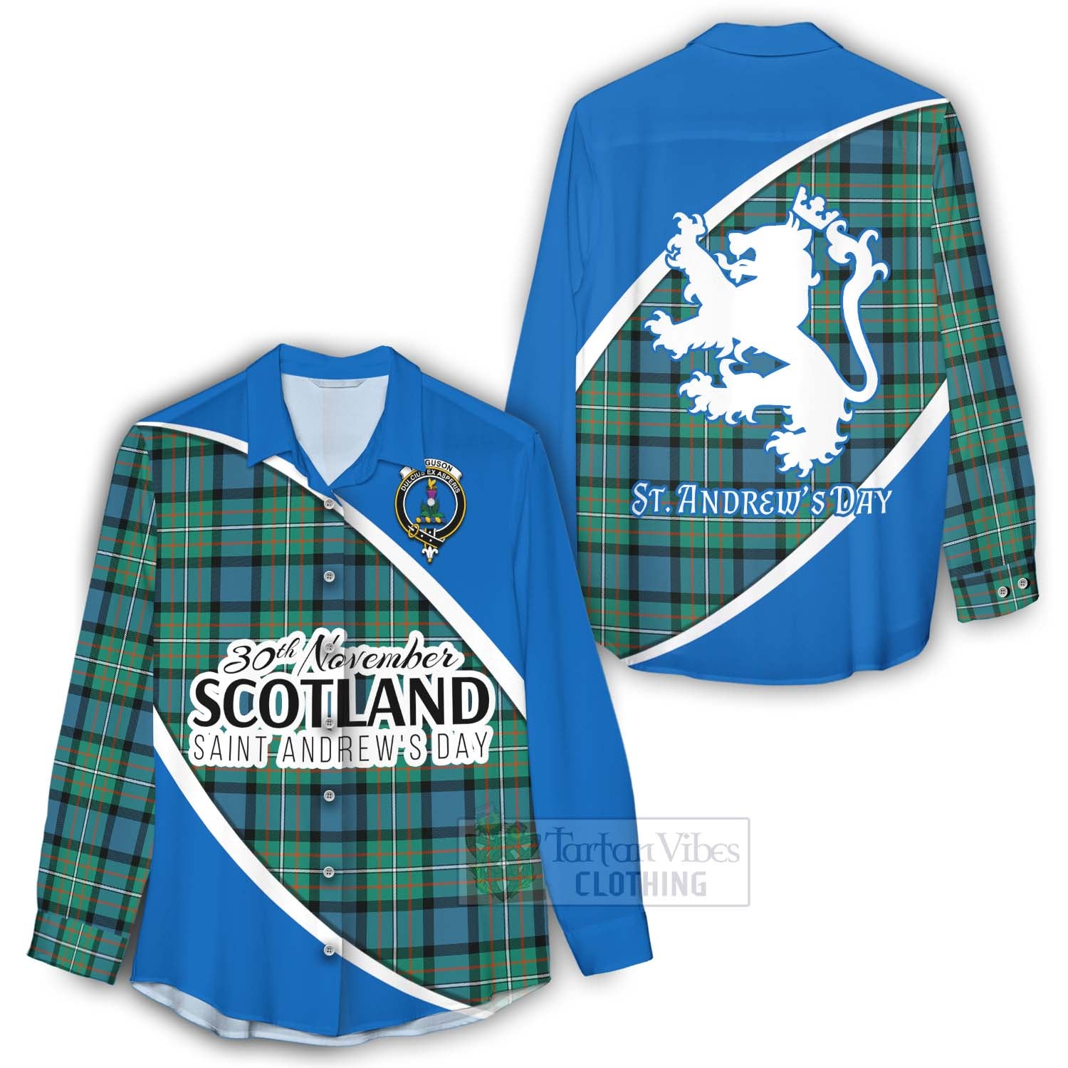 Tartan Vibes Clothing Ferguson (Fergusson) Family Crest Tartan Women's Casual Shirt Celebrate Saint Andrew's Day in Style