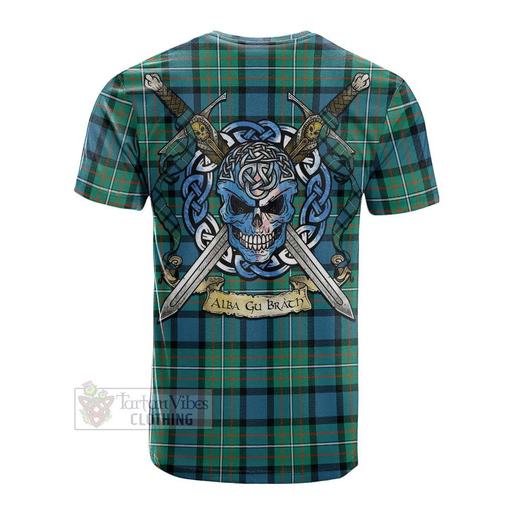 Tartan Vibes Clothing Ferguson (Fergusson) Tartan Cotton T-shirt with Family Crest Celtic Skull Style