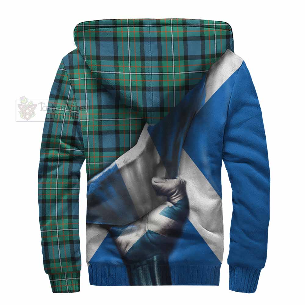 Tartan Vibes Clothing Ferguson (Fergusson) Tartan Sherpa Hoodie with Family Crest Scotland Patriotic Style