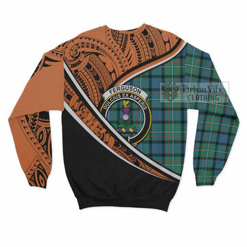 Ferguson (Fergusson) Crest Tartan Sweatshirt with Polynesian Vibes Style - Orange Version