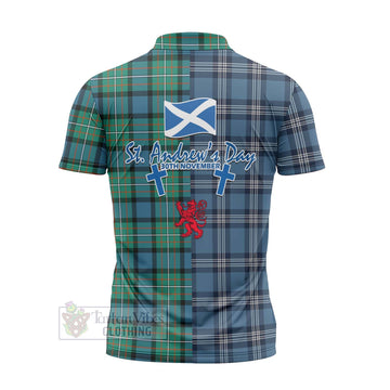 Ferguson (Fergusson) Tartan Zipper Polo Shirt Happy St. Andrew's Day Half Tartan Style