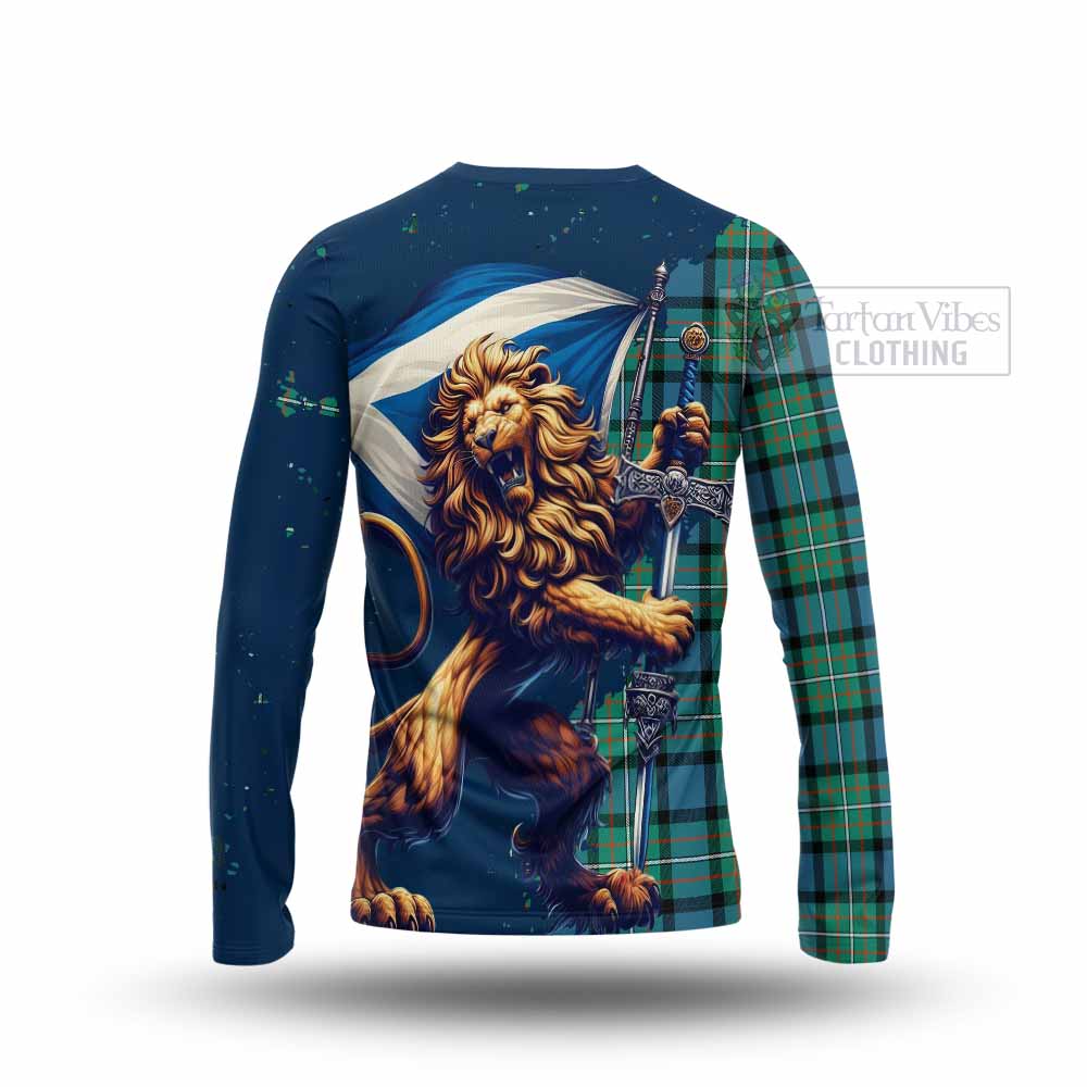 Tartan Vibes Clothing Ferguson (Fergusson) Tartan Family Crest Long Sleeve T-Shirt with Scottish Majestic Lion