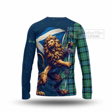 Ferguson (Fergusson) Tartan Family Crest Long Sleeve T-Shirt with Scottish Majestic Lion