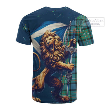 Ferguson (Fergusson) Tartan Family Crest Cotton T-shirt with Scottish Majestic Lion