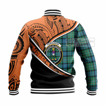 Ferguson (Fergusson) Crest Tartan Baseball Jacket with Polynesian Vibes Style - Orange Version