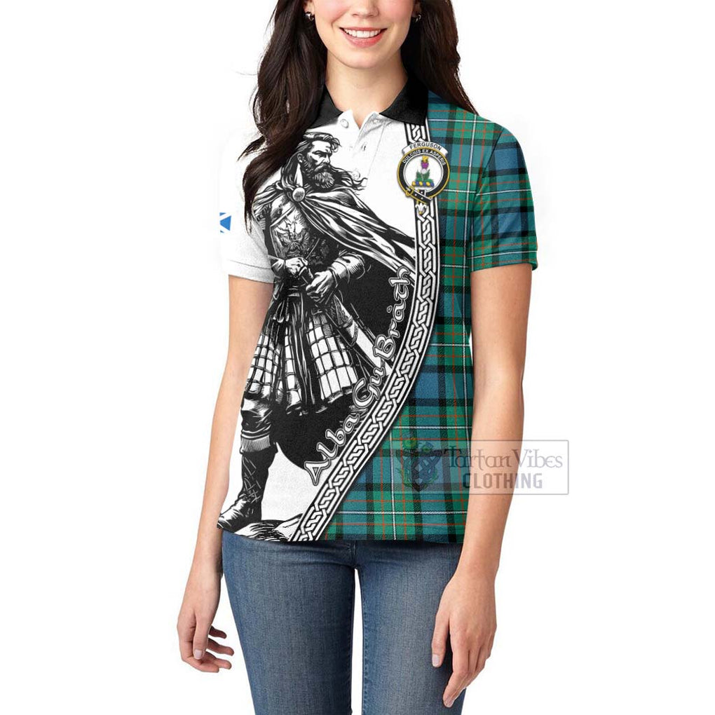 Tartan Vibes Clothing Ferguson (Fergusson) Tartan Clan Crest Women's Polo Shirt with Highlander Warrior Celtic Style