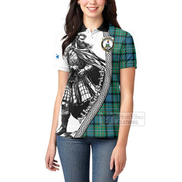 Ferguson (Fergusson) Tartan Clan Crest Women's Polo Shirt with Highlander Warrior Celtic Style