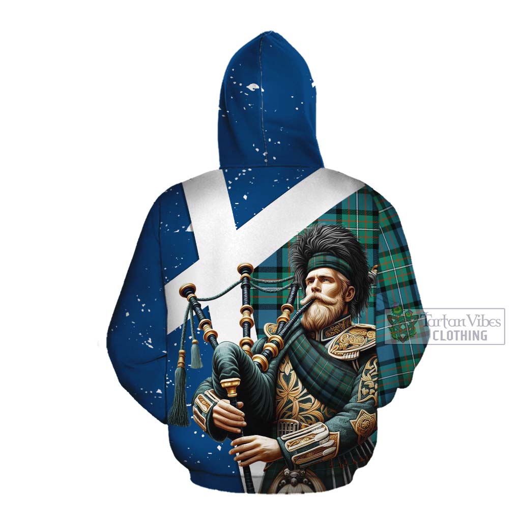 Tartan Vibes Clothing Ferguson (Fergusson) Tartan Cotton Hoodie with Family Crest Scottish Bagpiper Vibes