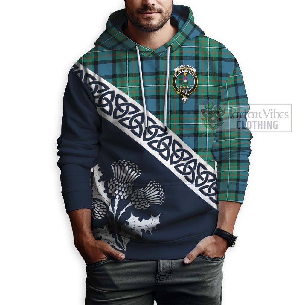 Tartan Vibes Clothing Ferguson (Fergusson) Tartan Hoodie Featuring Thistle and Scotland Map