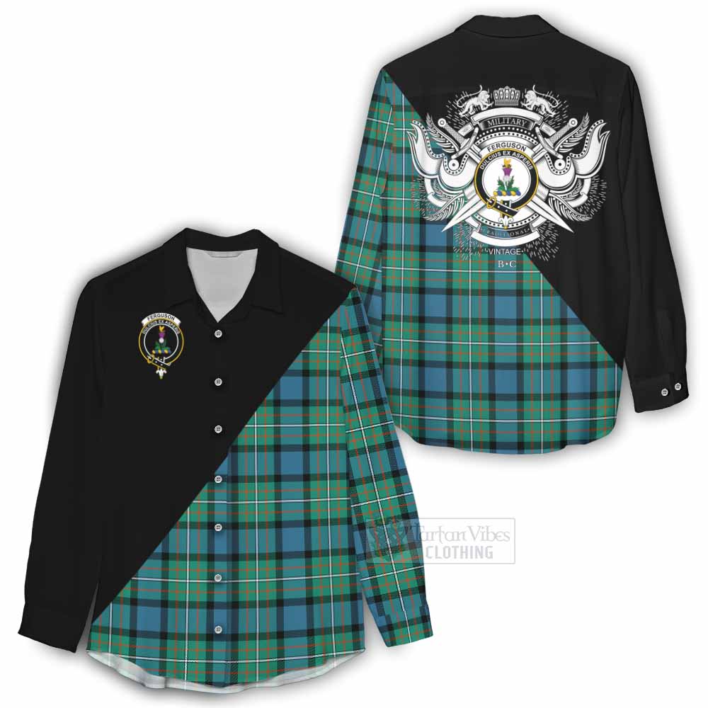 Tartan Vibes Clothing Ferguson (Fergusson) Tartan Women's Casual Shirt with Family Crest and Military Logo Style