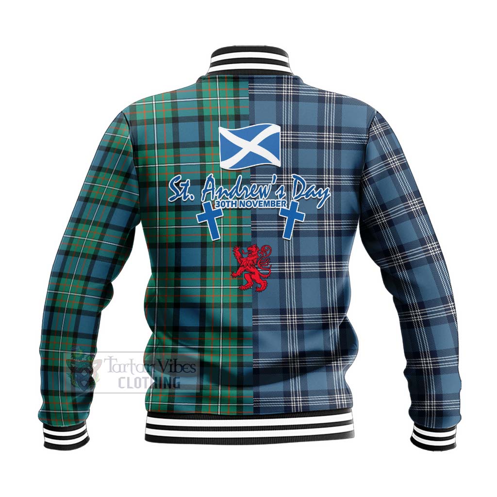 Tartan Vibes Clothing Ferguson (Fergusson) Tartan Baseball Jacket Happy St. Andrew's Day Half Tartan Style