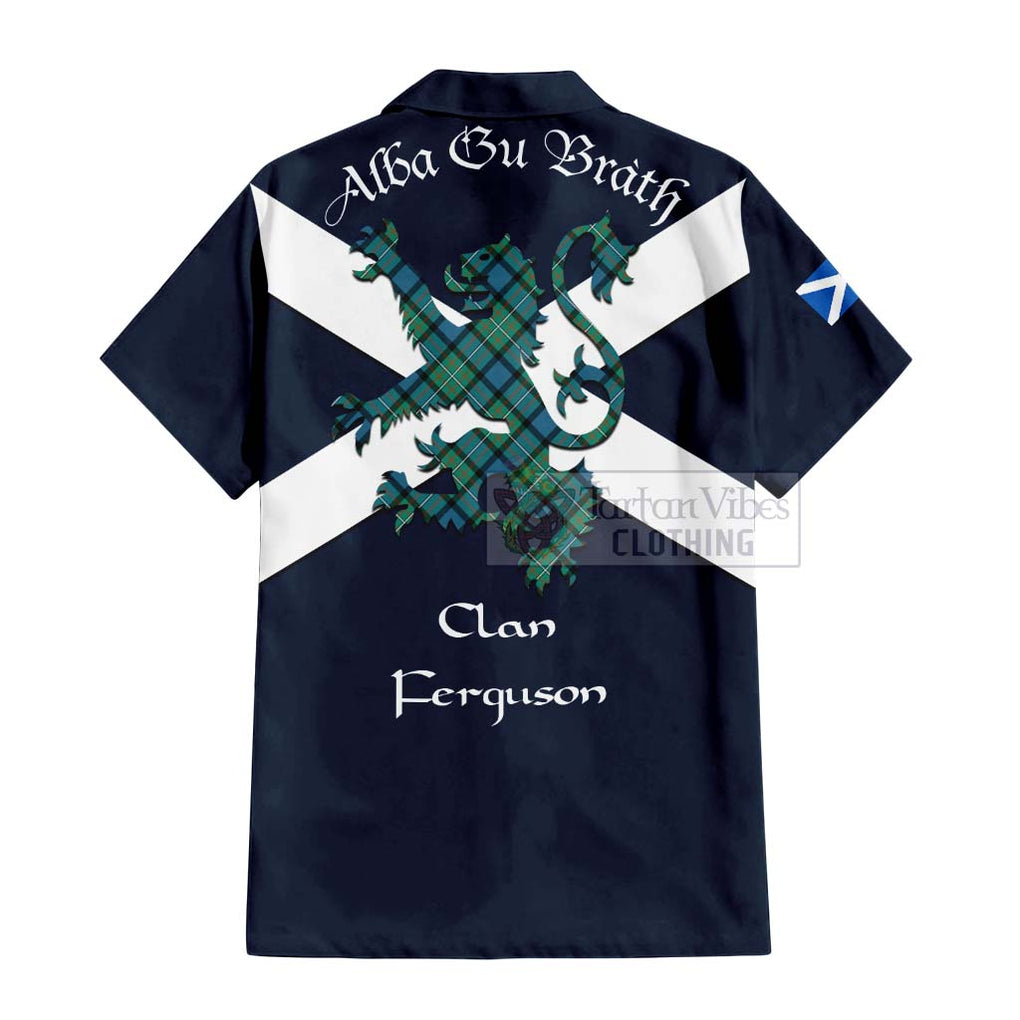 Tartan Vibes Clothing Ferguson (Fergusson) Tartan Lion Rampant Short Sleeve Button Shirt – Proudly Display Your Heritage with Alba Gu Brath and Clan Name