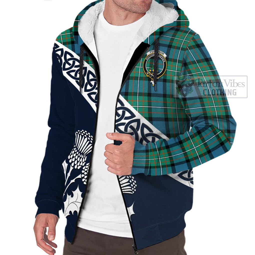 Tartan Vibes Clothing Ferguson (Fergusson) Tartan Sherpa Hoodie Featuring Thistle and Scotland Map