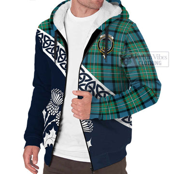 Ferguson (Fergusson) Tartan Sherpa Hoodie Featuring Thistle and Scotland Map