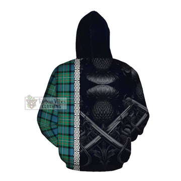 Ferguson (Fergusson) Tartan Cotton Hoodie with Family Crest Cross Sword Thistle Celtic Vibes