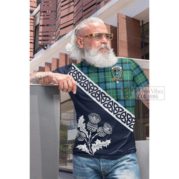 Ferguson (Fergusson) Tartan Cotton T-shirt Featuring Thistle and Scotland Map