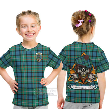 Ferguson (Fergusson) Tartan Kid T-Shirt with Family Crest and Bearded Skull Holding Bottles of Whiskey