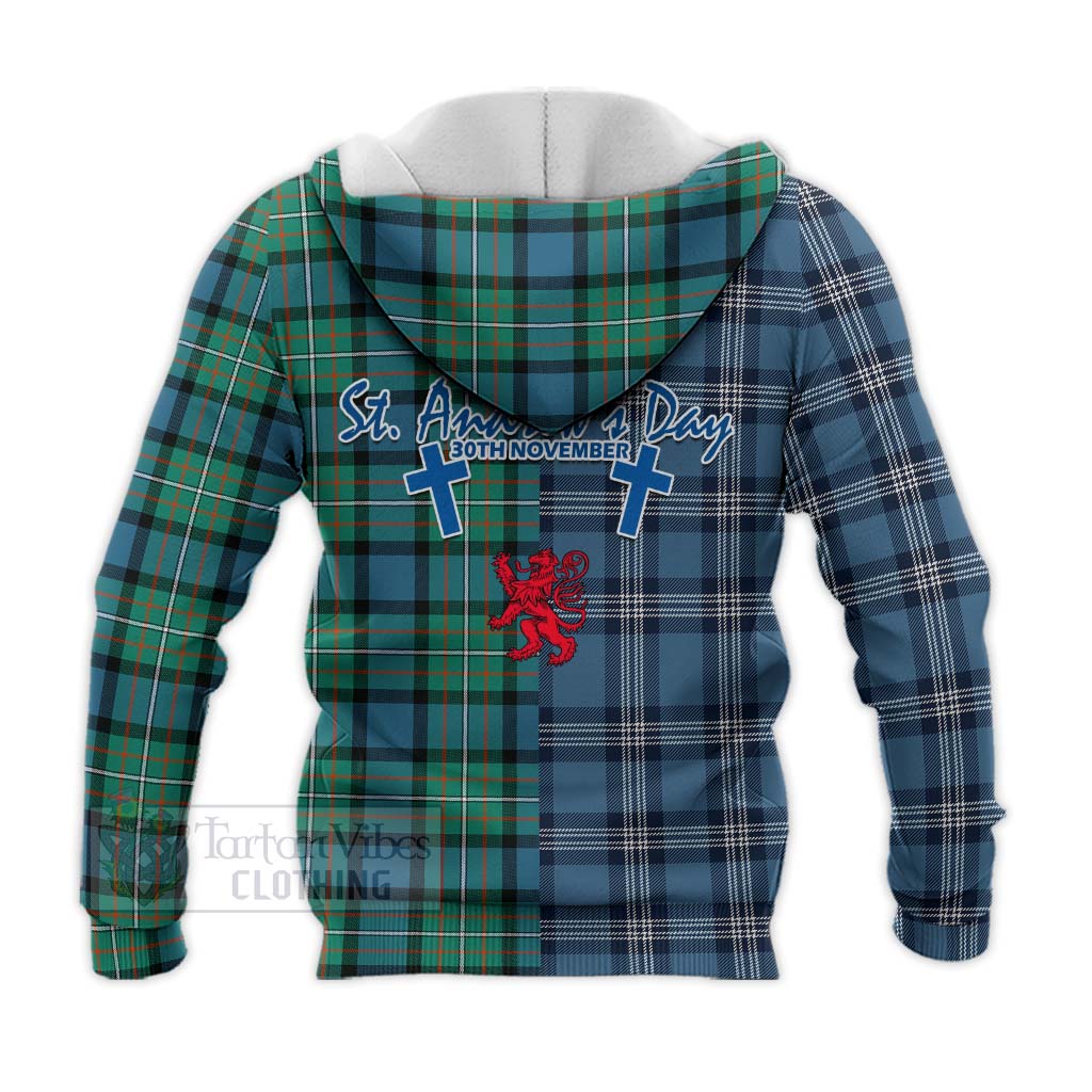 Tartan Vibes Clothing Ferguson (Fergusson) Tartan Knitted Hoodie Happy St. Andrew's Day Half Tartan Style