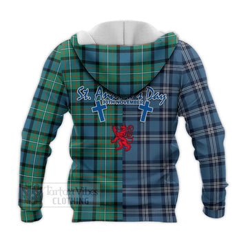 Ferguson (Fergusson) Tartan Knitted Hoodie Happy St. Andrew's Day Half Tartan Style