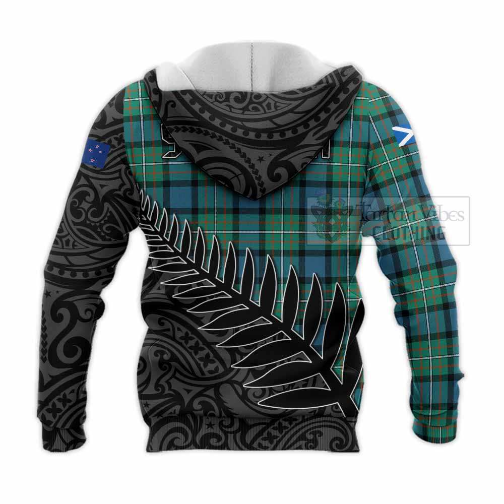 Tartan Vibes Clothing Ferguson (Fergusson) Crest Tartan Knitted Hoodie with New Zealand Silver Fern Half Style