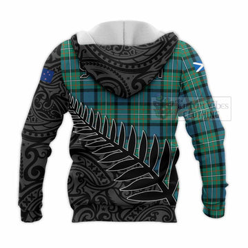 Ferguson (Fergusson) Crest Tartan Knitted Hoodie with New Zealand Silver Fern Half Style