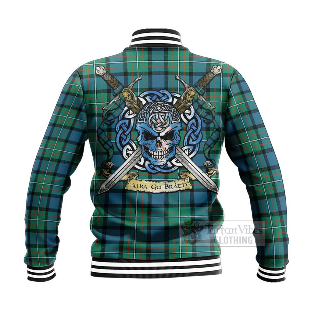 Tartan Vibes Clothing Ferguson (Fergusson) Tartan Baseball Jacket with Family Crest Celtic Skull Style