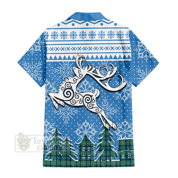 Ferguson (Fergusson) Clan Christmas Short Sleeve Button Shirt Celtic Reindeer Style