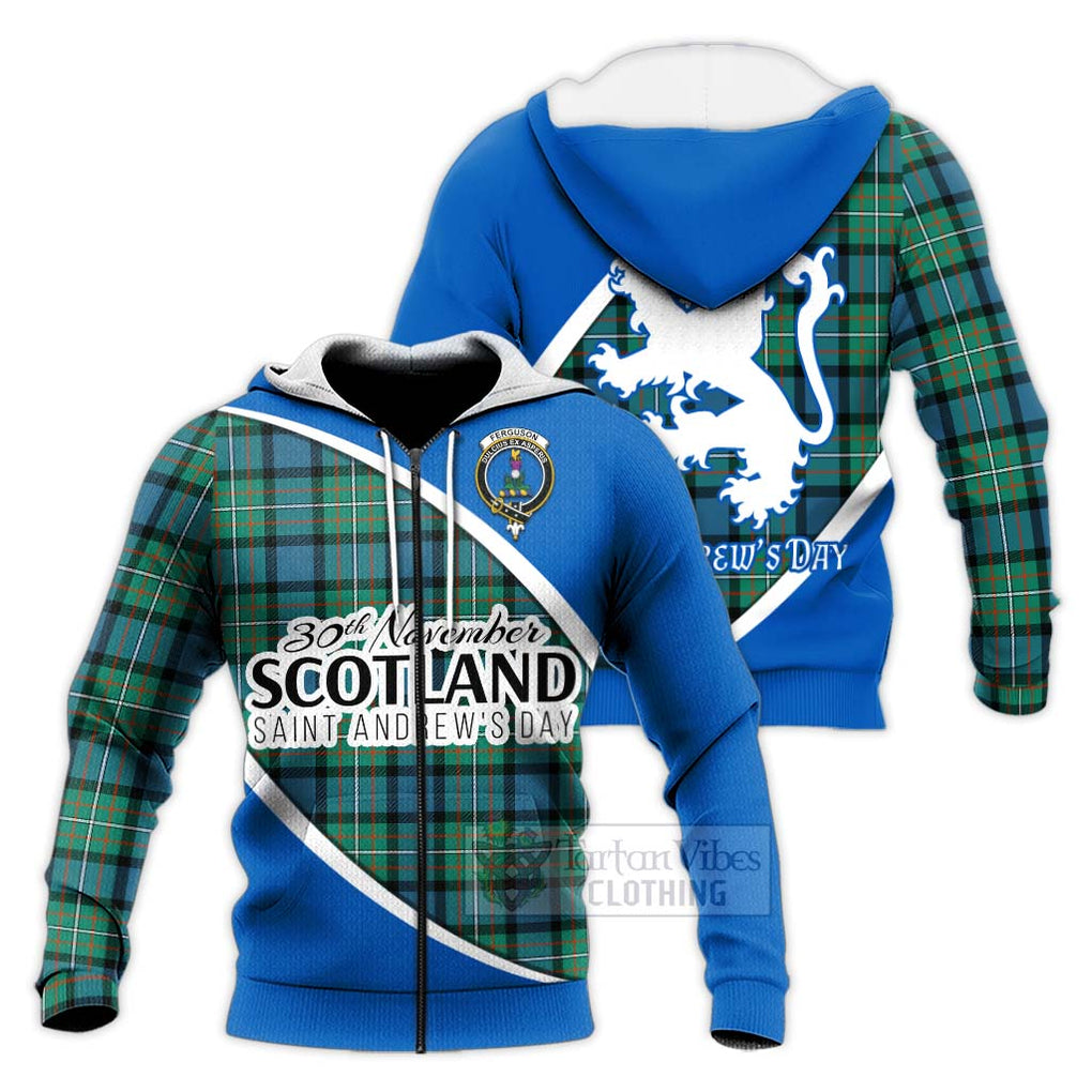 Tartan Vibes Clothing Ferguson (Fergusson) Family Crest Tartan Knitted Hoodie Celebrate Saint Andrew's Day in Style