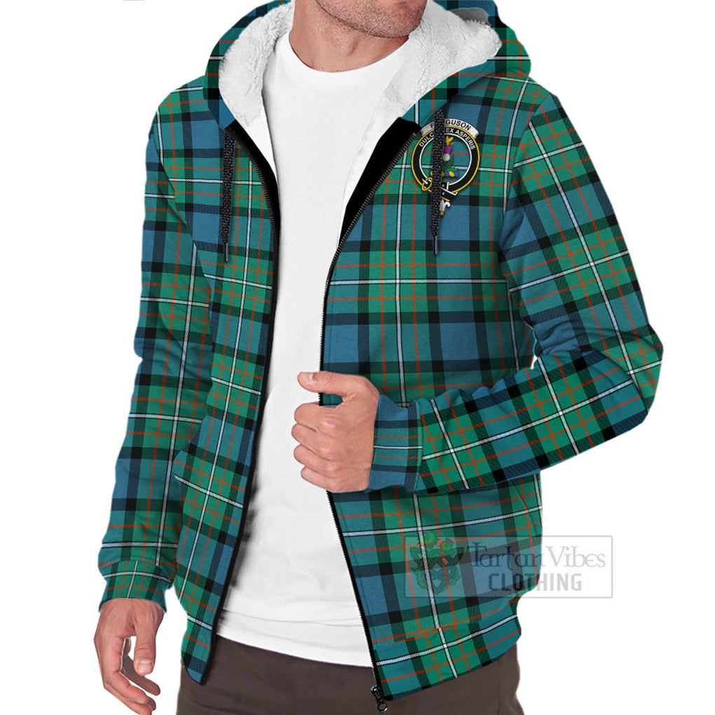 Tartan Vibes Clothing Ferguson (Fergusson) Tartan Sherpa Hoodie with Family Crest Celtic Skull Style