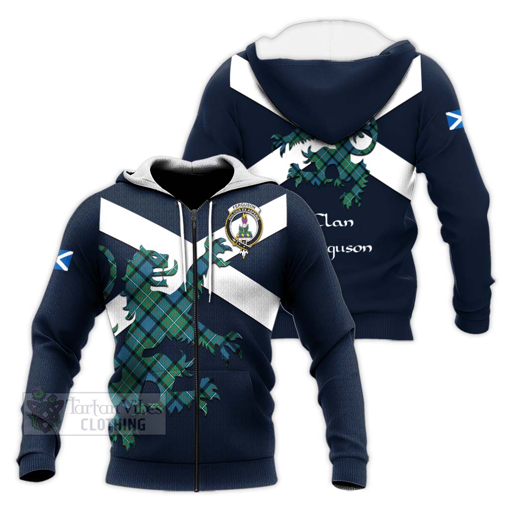 Tartan Vibes Clothing Ferguson (Fergusson) Tartan Lion Rampant Knitted Hoodie – Proudly Display Your Heritage with Alba Gu Brath and Clan Name