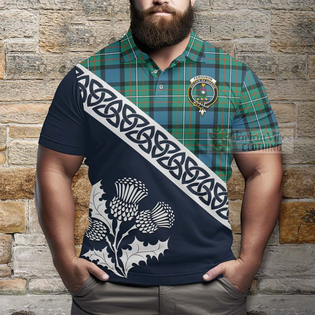 Ferguson (Fergusson) Tartan Polo Shirt Featuring Thistle and Scotland Map - Tartanvibesclothing Store