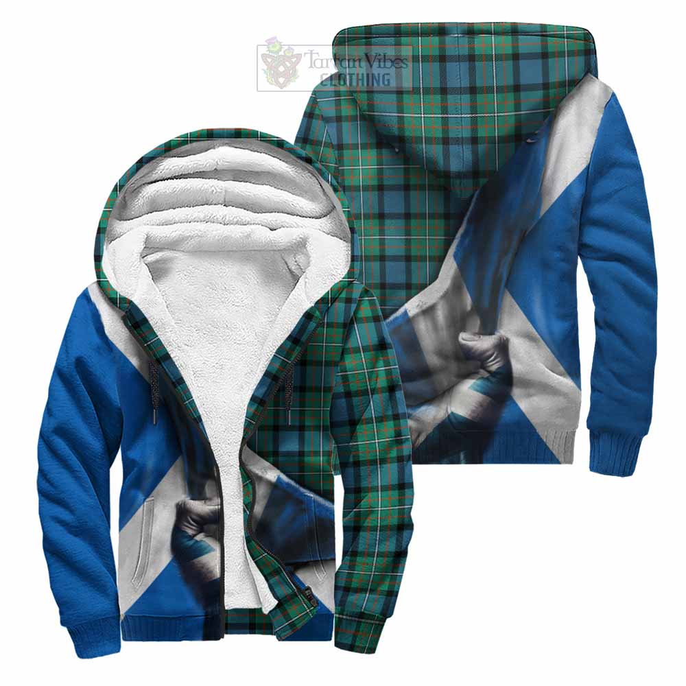 Tartan Vibes Clothing Ferguson (Fergusson) Tartan Sherpa Hoodie with Family Crest Scotland Patriotic Style