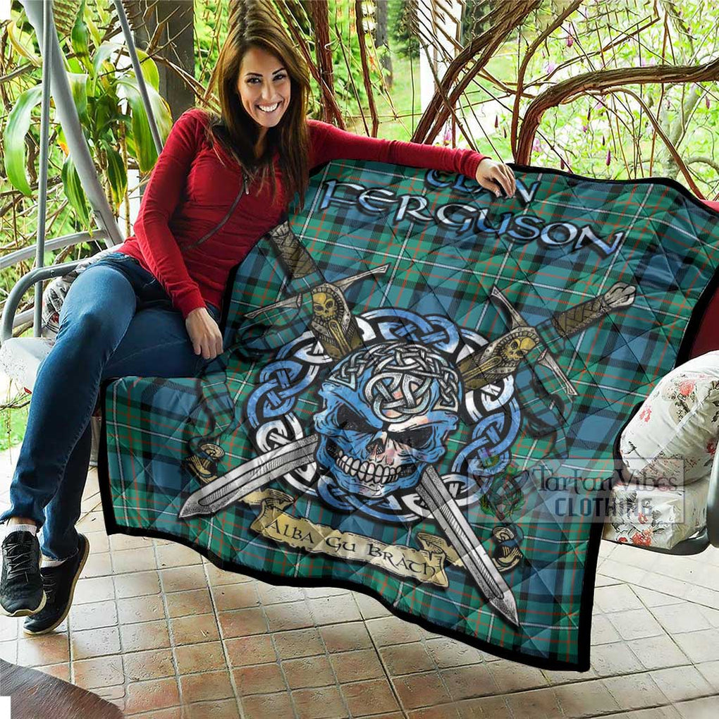 Tartan Vibes Clothing Ferguson (Fergusson) Tartan Quilt with Celtic Skull Alba Gu Brath Style