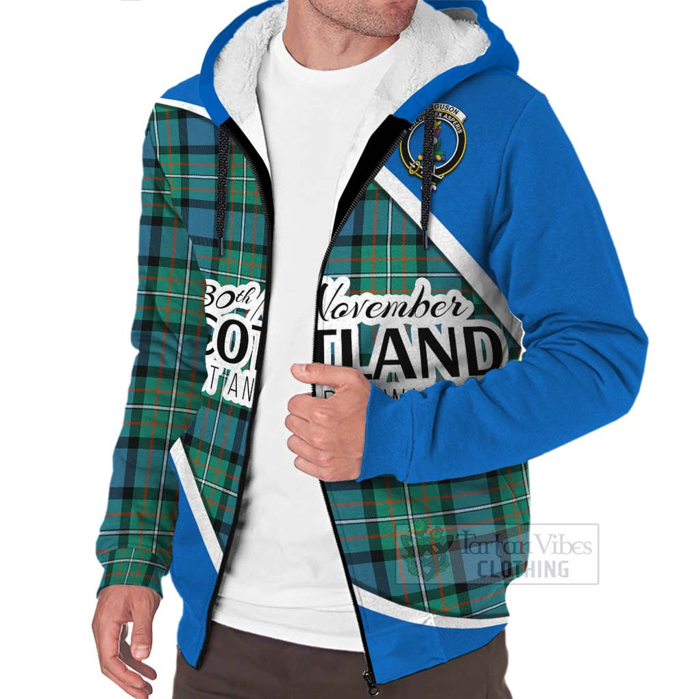 Tartan Vibes Clothing Ferguson (Fergusson) Family Crest Tartan Sherpa Hoodie Celebrate Saint Andrew's Day in Style