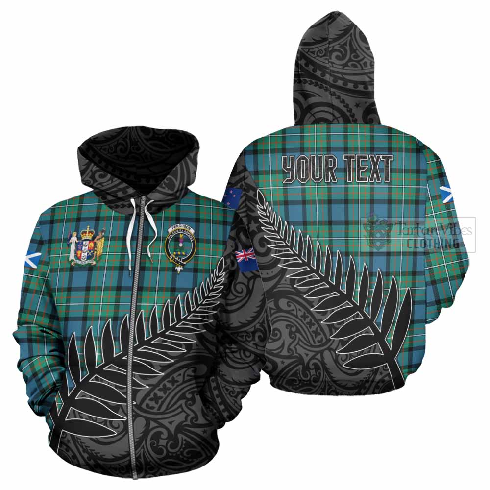 Tartan Vibes Clothing Ferguson (Fergusson) Crest Tartan Hoodie with New Zealand Silver Fern Half Style