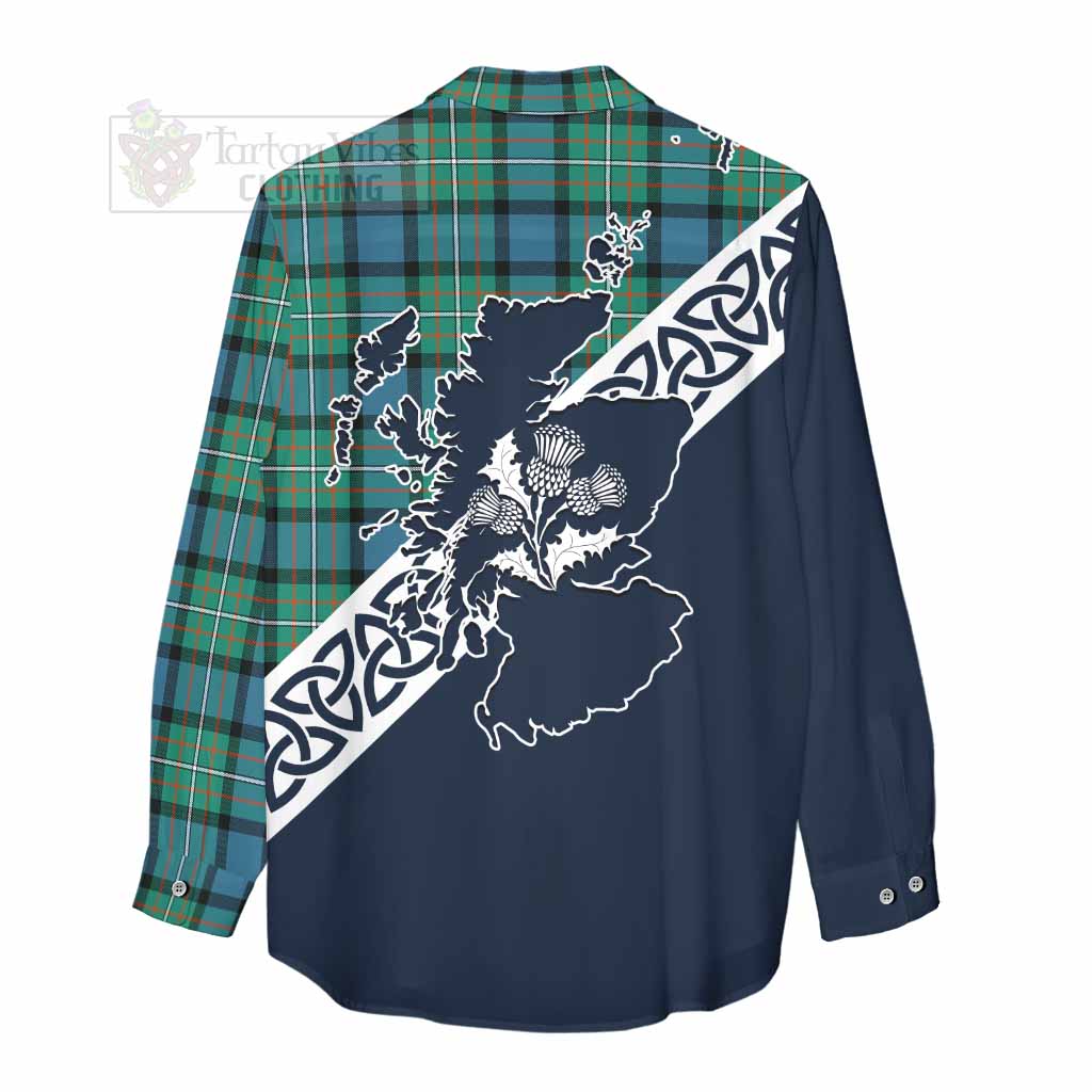 Tartan Vibes Clothing Ferguson (Fergusson) Tartan Women's Casual Shirt Featuring Thistle and Scotland Map