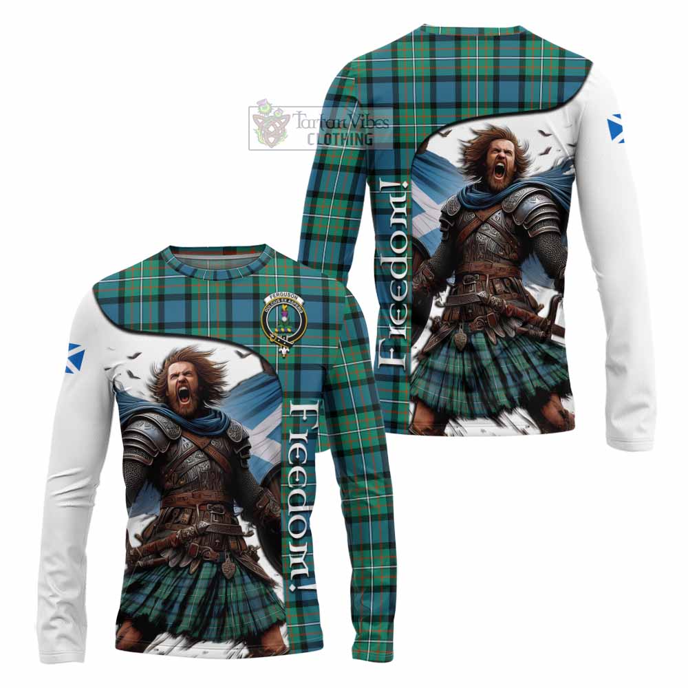 Tartan Vibes Clothing Ferguson (Fergusson) Crest Tartan Long Sleeve T-Shirt Inspired by the Freedom of Scottish Warrior