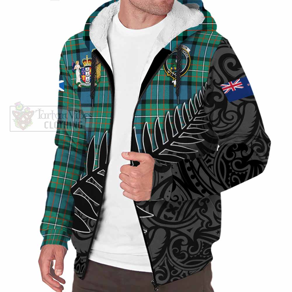 Tartan Vibes Clothing Ferguson (Fergusson) Crest Tartan Sherpa Hoodie with New Zealand Silver Fern Half Style