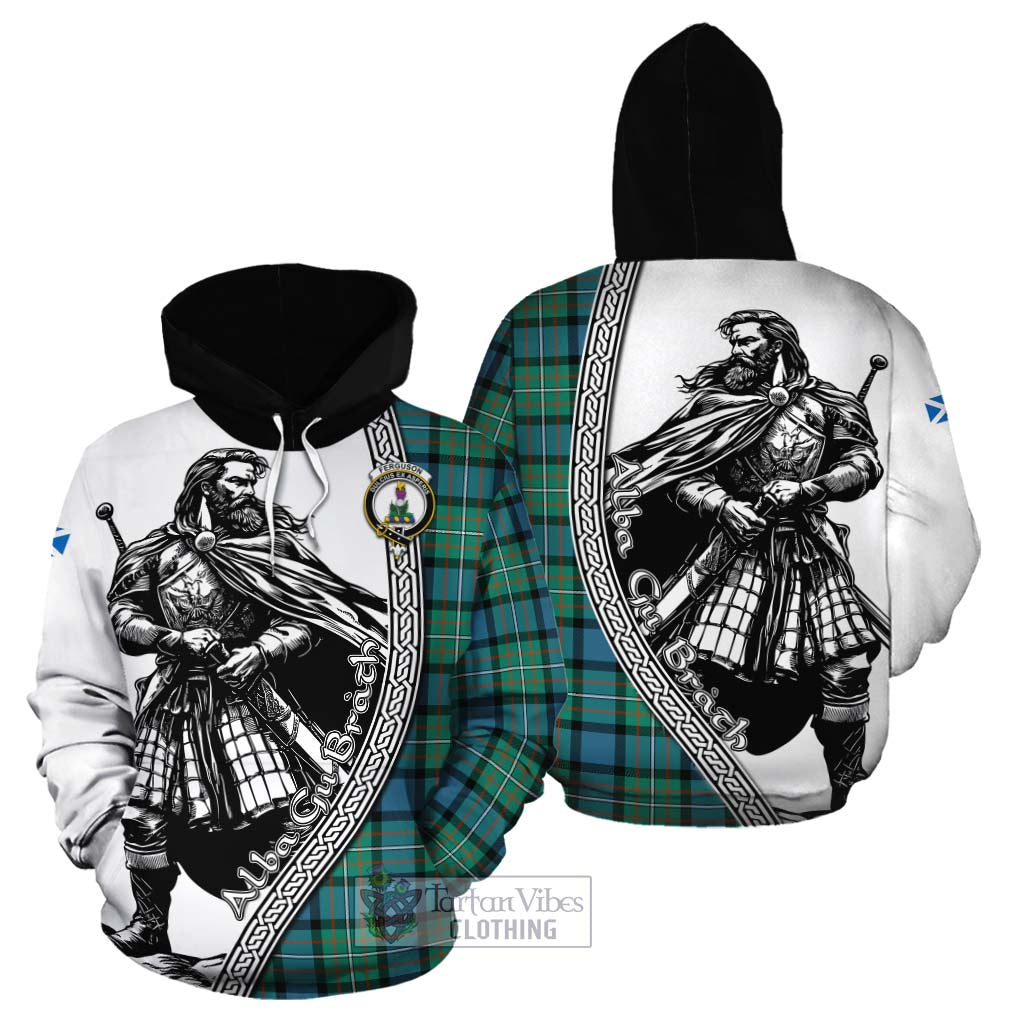 Tartan Vibes Clothing Ferguson (Fergusson) Tartan Clan Crest Cotton Hoodie with Highlander Warrior Celtic Style