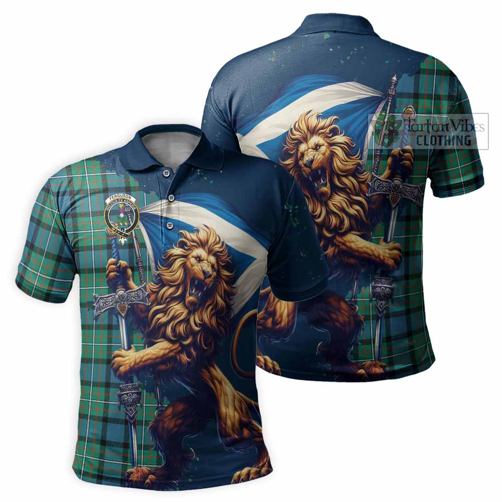 Tartan Vibes Clothing Ferguson (Fergusson) Tartan Family Crest Men's Polo Shirt with Scottish Majestic Lion